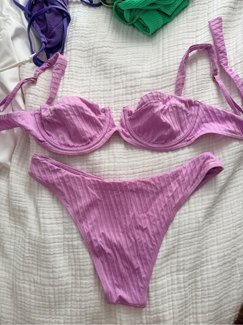 Monday Swimwear Lavender Ribbed Underwire Bikini Set - Picture 2 of 8